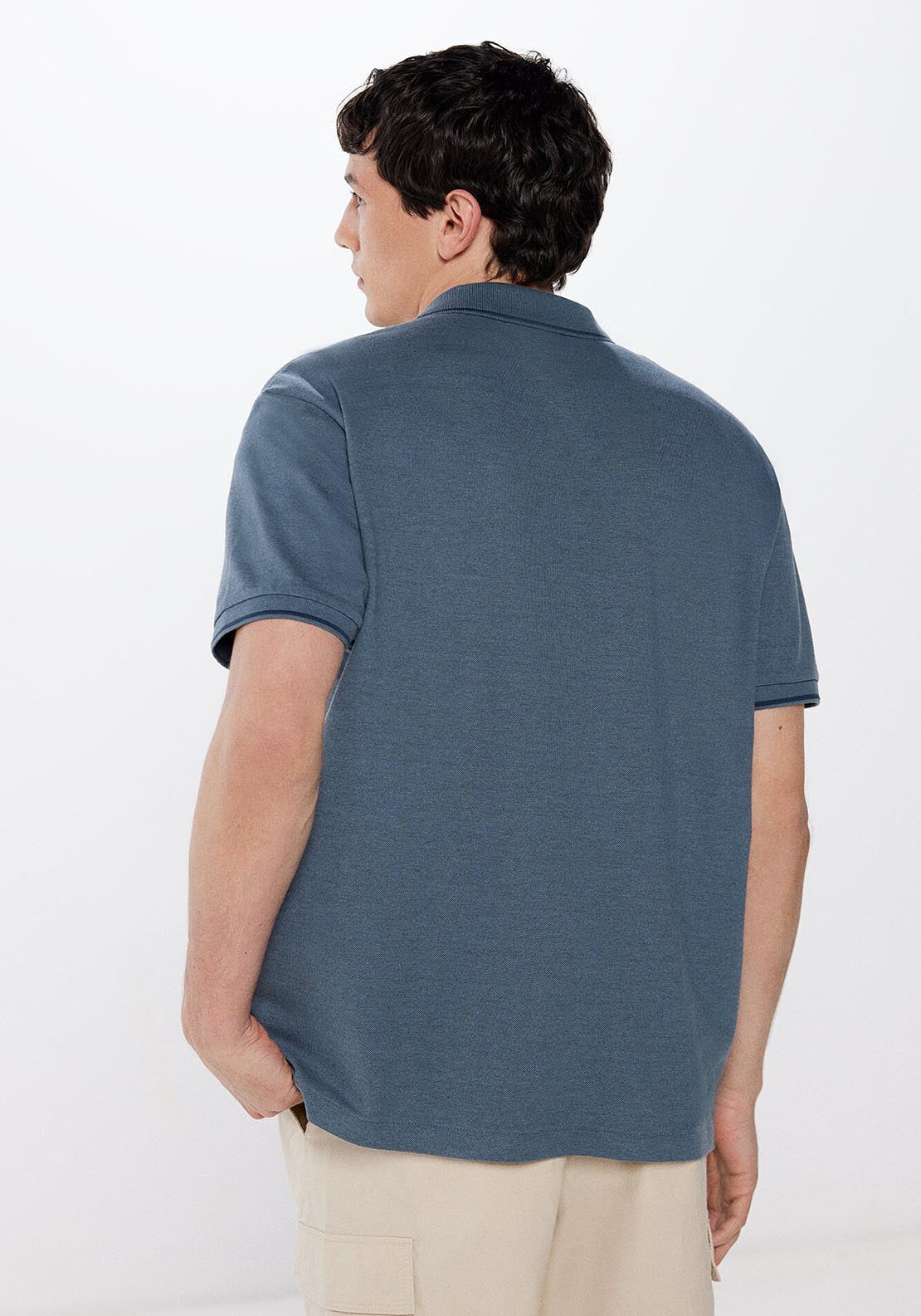 Springfield Two-tone regular fit piqué polo shirt - Blue 4 Shaws Department Stores