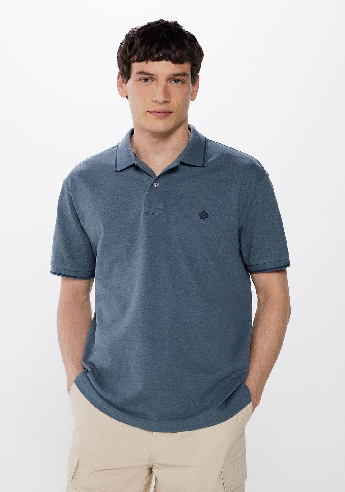 Springfield Two-tone regular fit piqué polo shirt - Blue 1 Shaws Department Stores