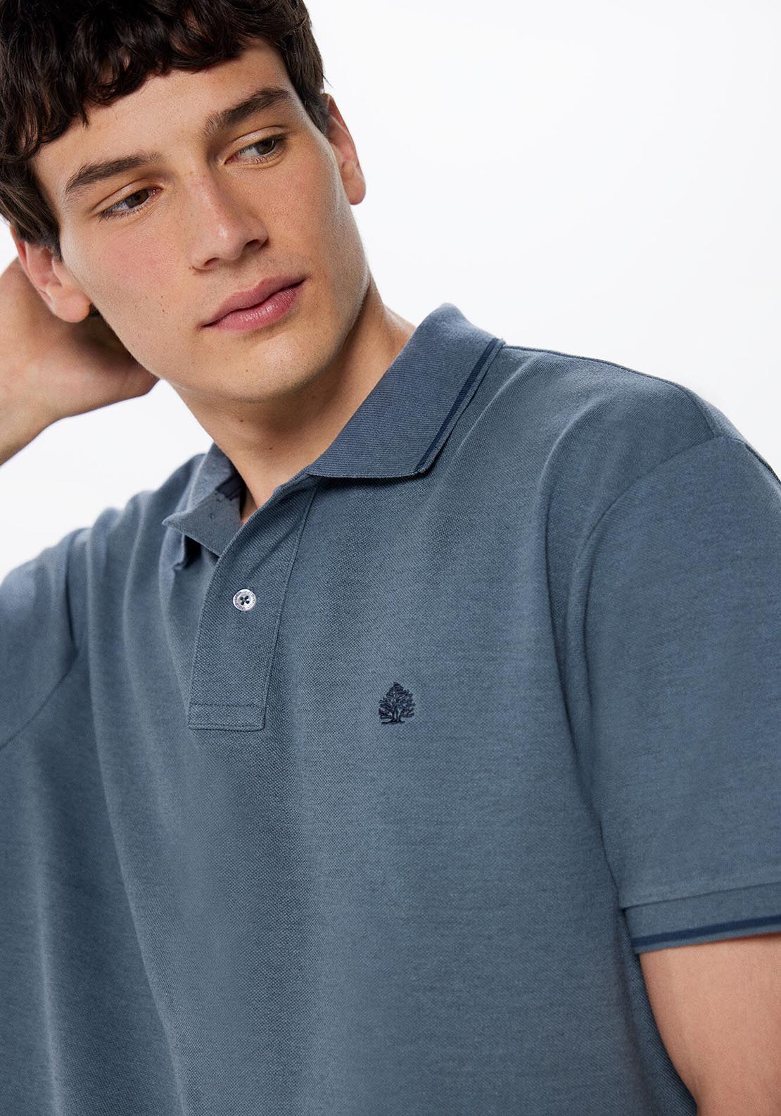 Springfield Two-tone regular fit piqué polo shirt - Blue 3 Shaws Department Stores
