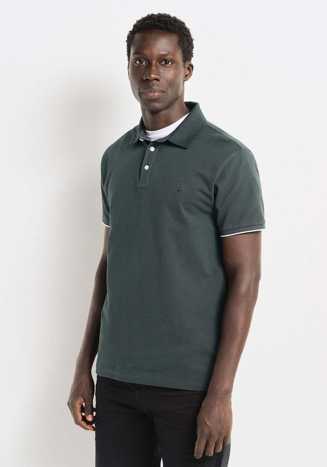 Springfield Slim Fit Contrast Piqué Polo Shirt - Blue 1 Shaws Department Stores