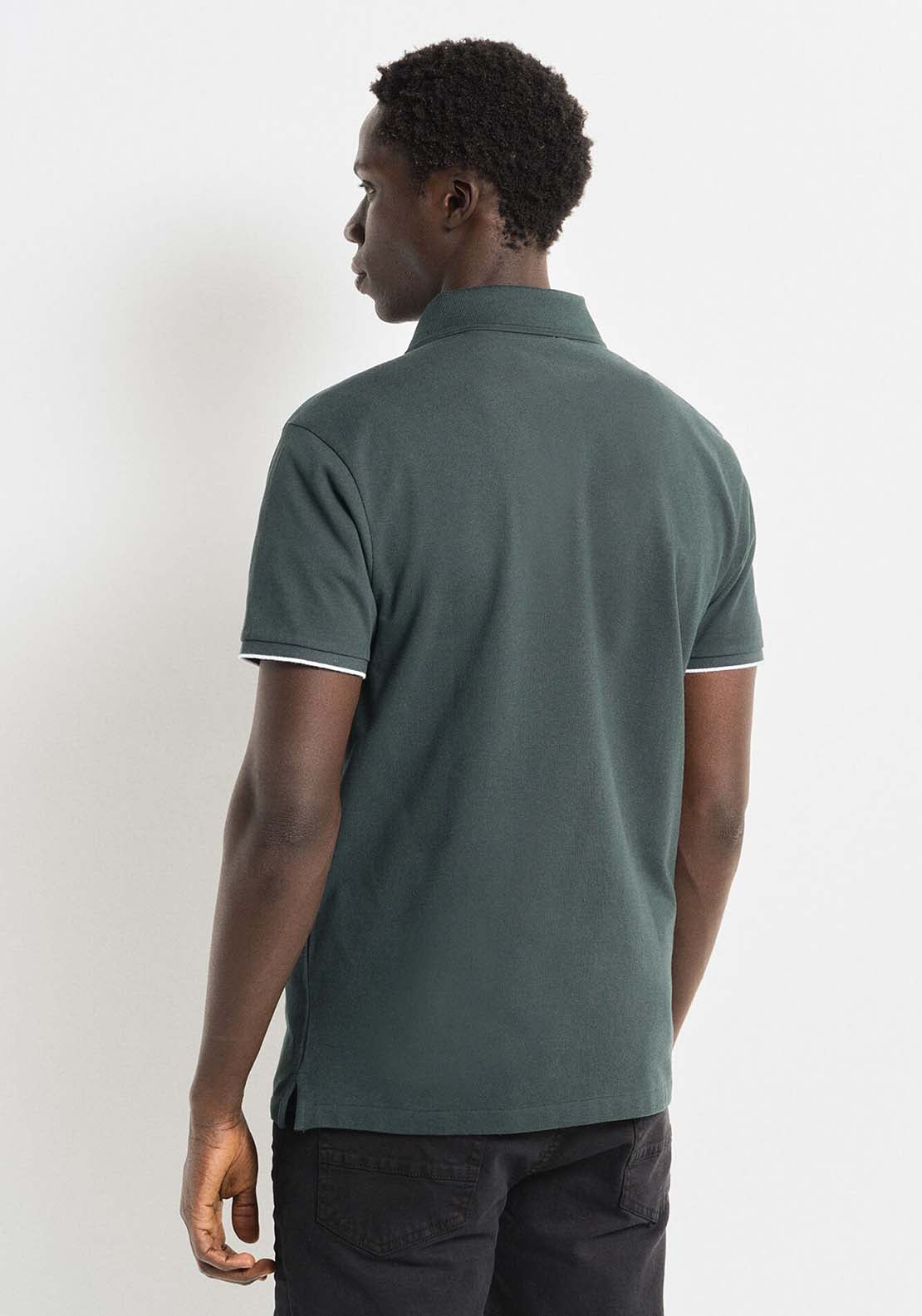 Springfield Slim Fit Contrast Piqué Polo Shirt - Blue 3 Shaws Department Stores