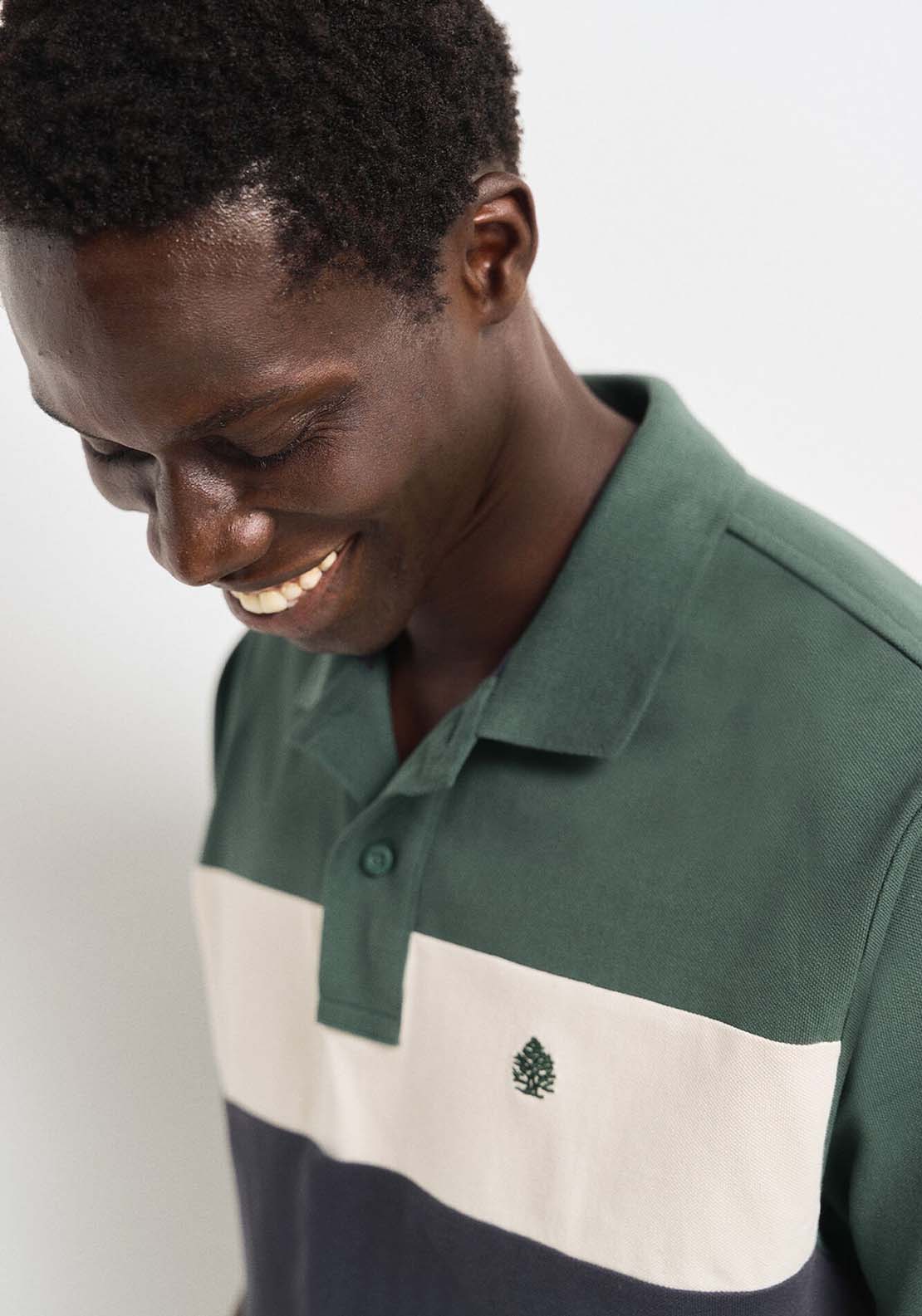Springfield Regular Fit Color Block Piqué Polo Shirt - Green 3 Shaws Department Stores