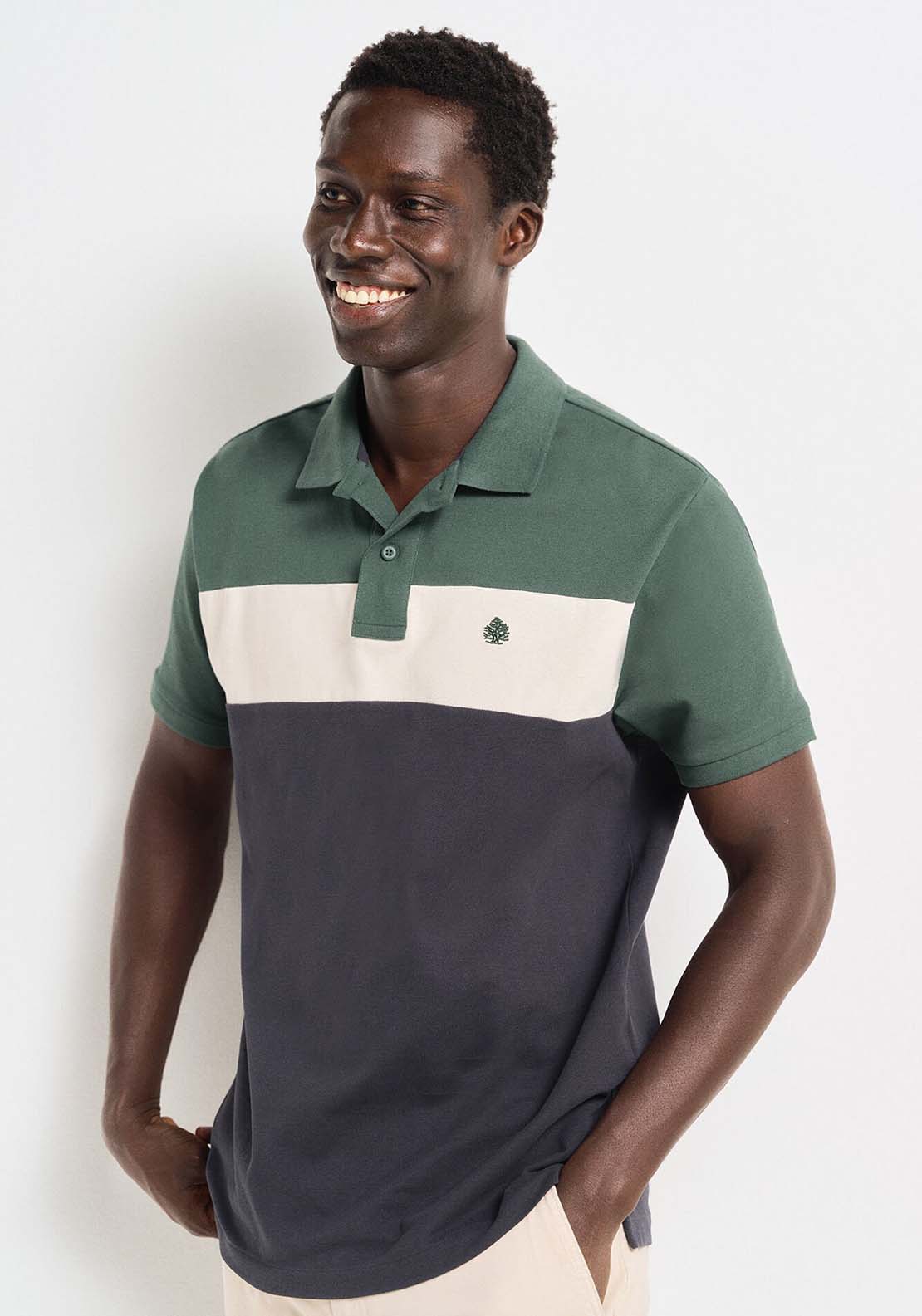 Springfield Regular Fit Color Block Piqué Polo Shirt - Green 1 Shaws Department Stores