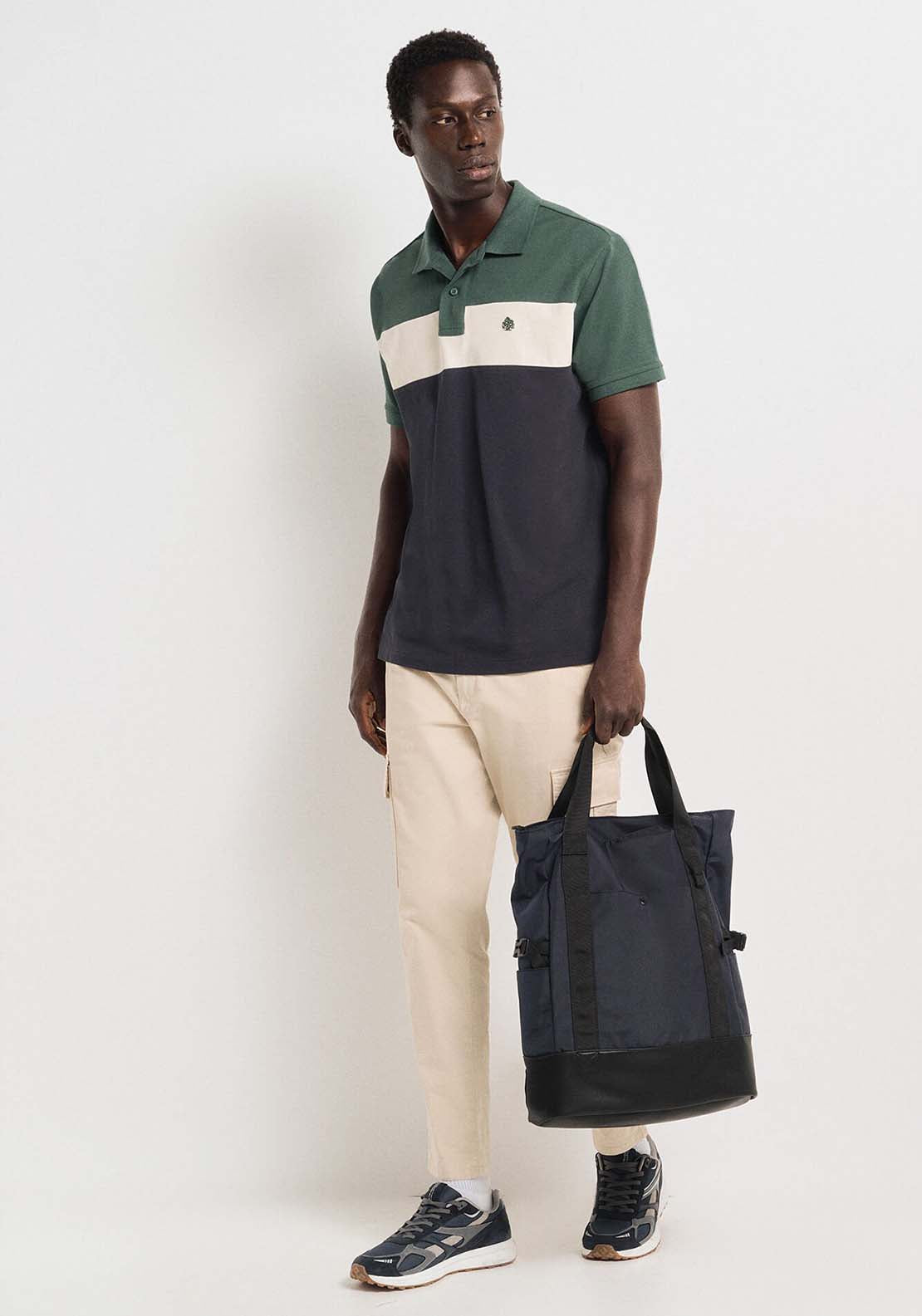 Springfield Regular Fit Color Block Piqué Polo Shirt - Green 4 Shaws Department Stores