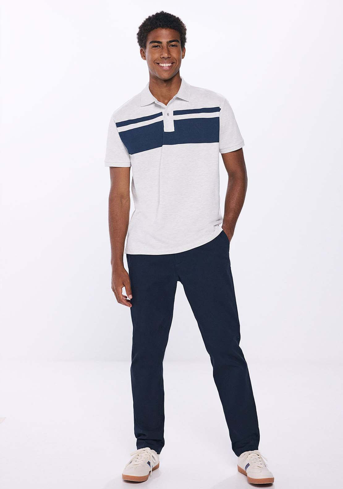 Springfield Regular Fit Color Block Piqué Polo Shirt - Grey / Silver 2 Shaws Department Stores