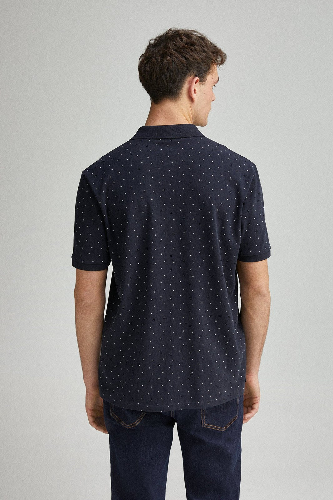 Springfield regular fit all-over print piqué polo - Navy 2 Shaws Department Stores