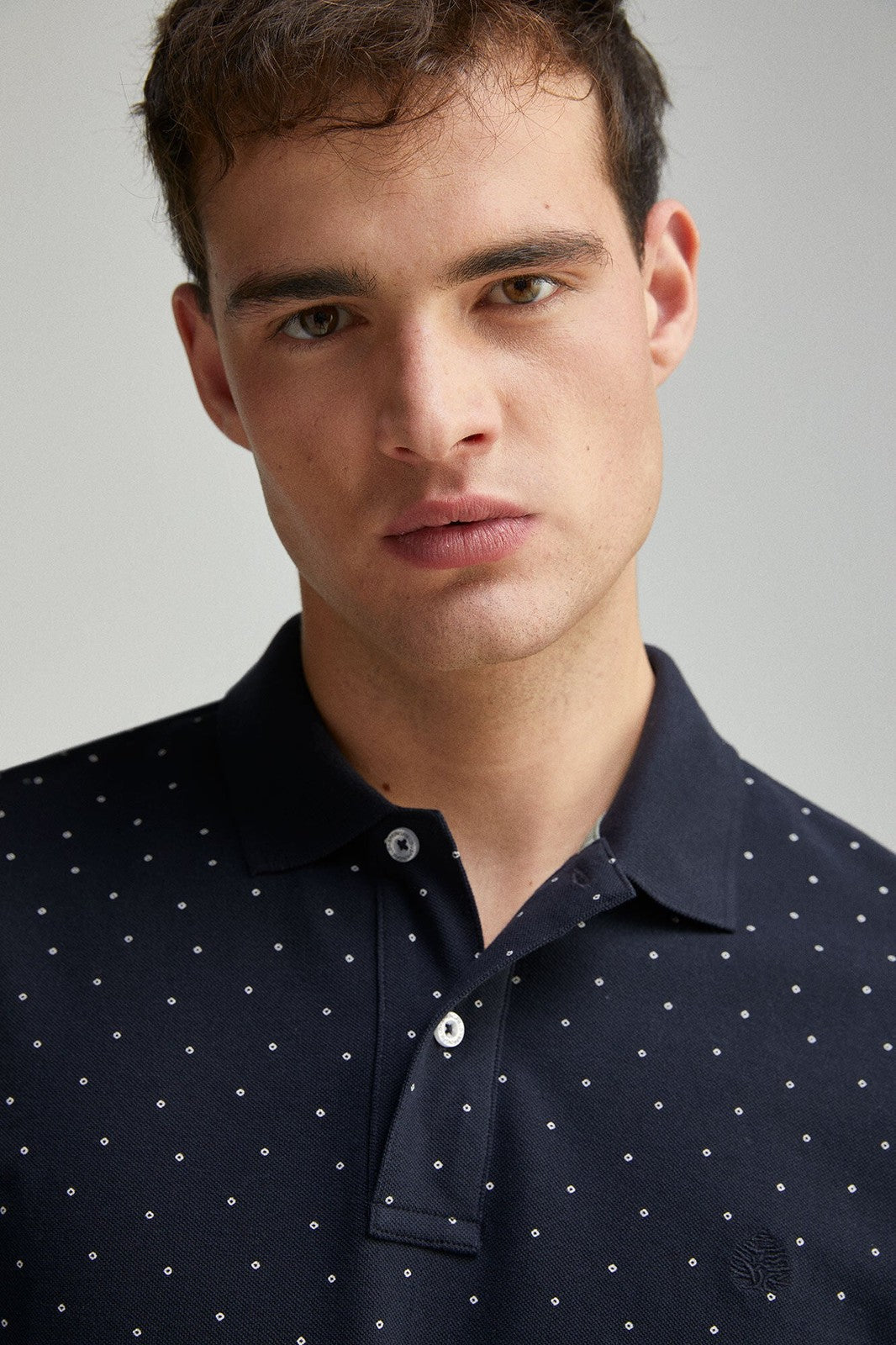 Springfield regular fit all-over print piqué polo - Navy 6 Shaws Department Stores