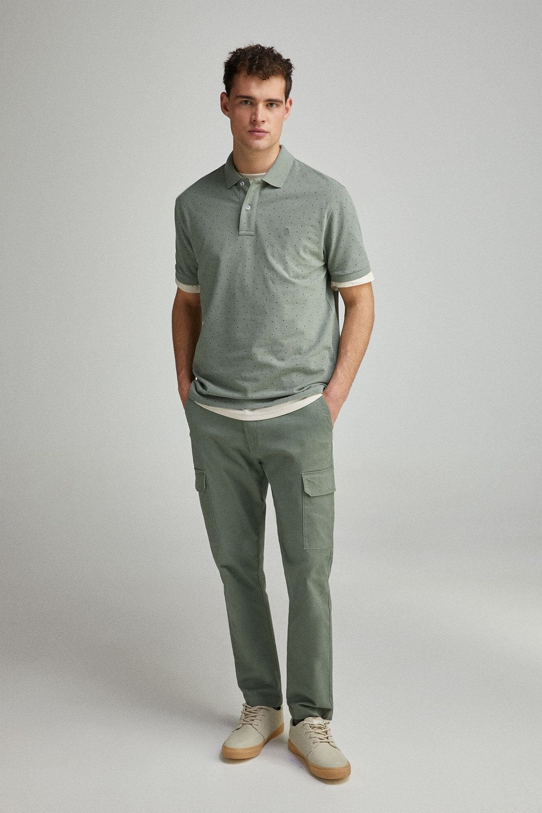 Springfield regular fit all-over print piqué polo - Green 2 Shaws Department Stores