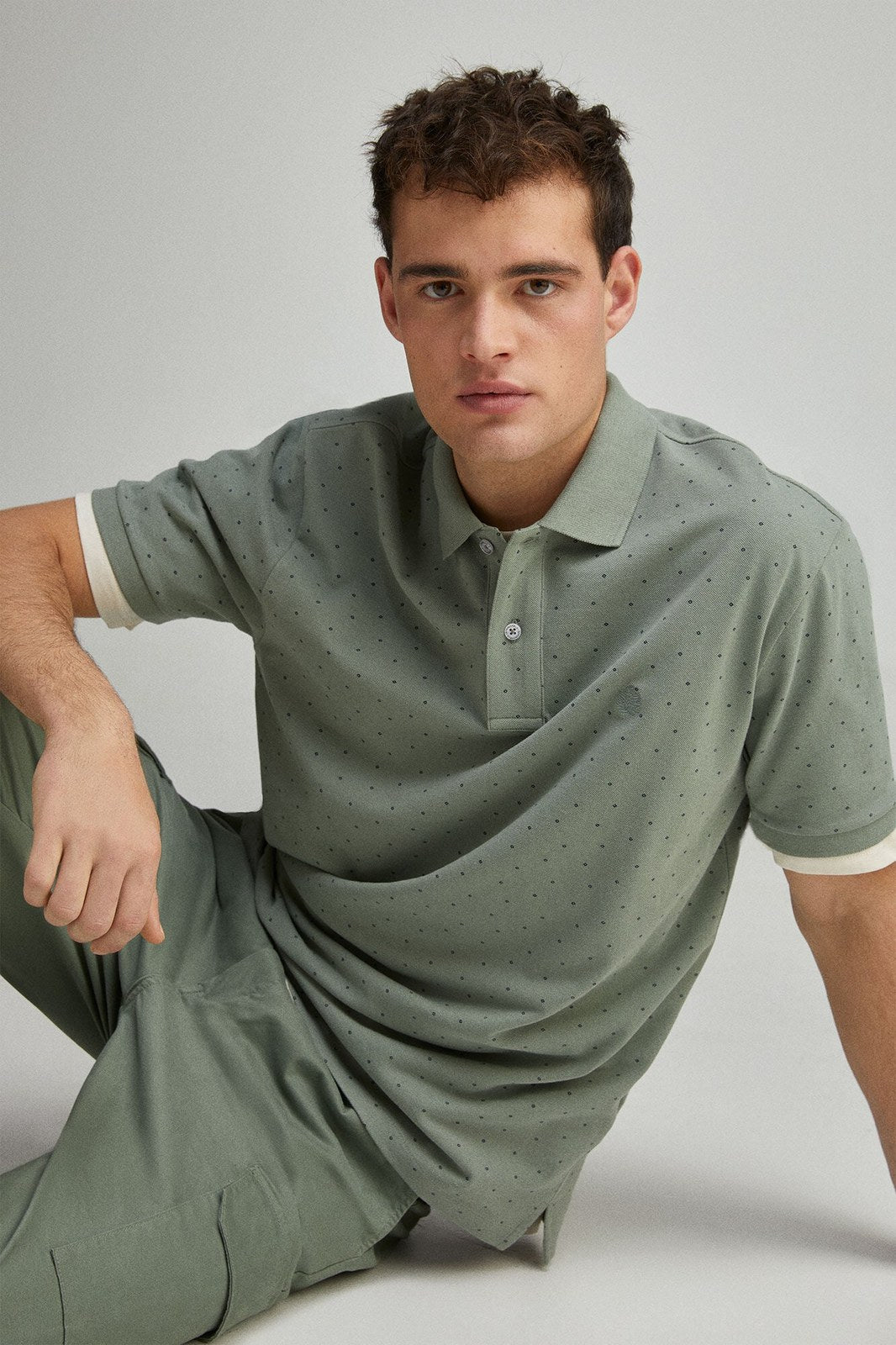 Springfield regular fit all-over print piqué polo - Green 3 Shaws Department Stores