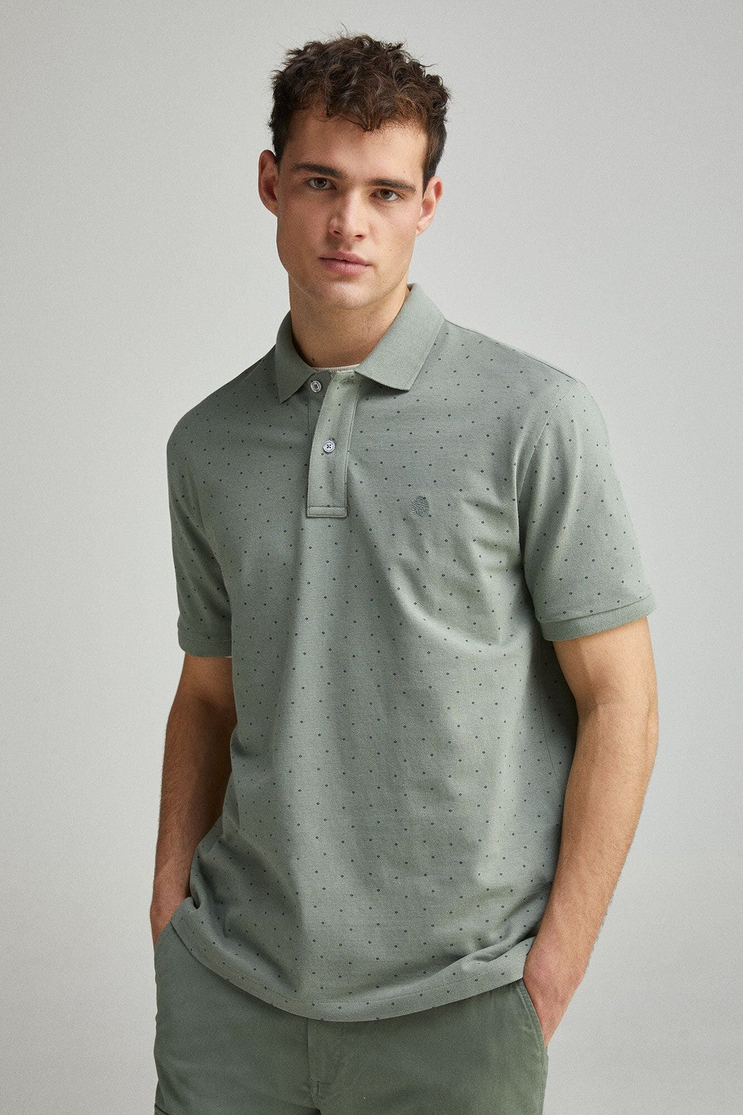 Springfield regular fit all-over print piqué polo - Green 4 Shaws Department Stores