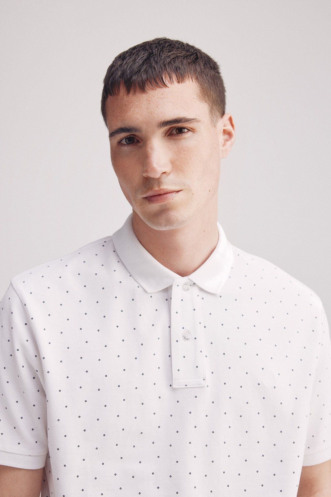 Springfield regular fit all-over print piqué polo - White 2 Shaws Department Stores