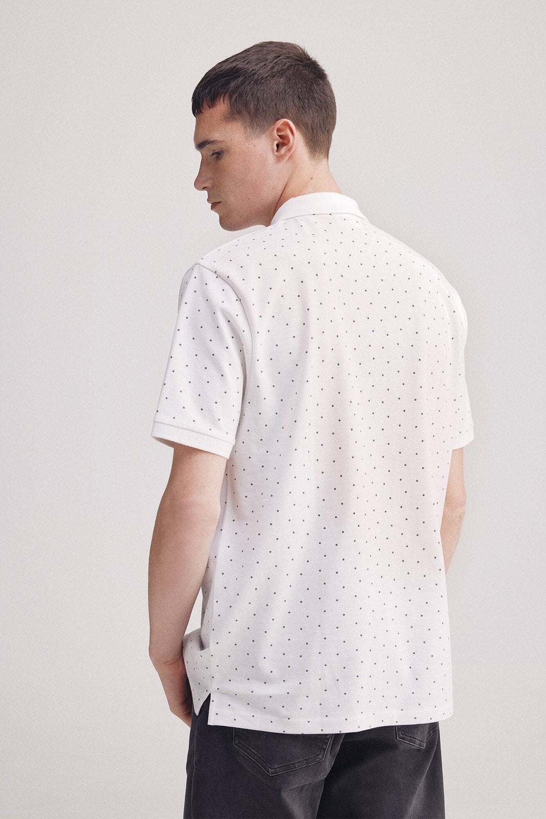 Springfield regular fit all-over print piqué polo - White 3 Shaws Department Stores