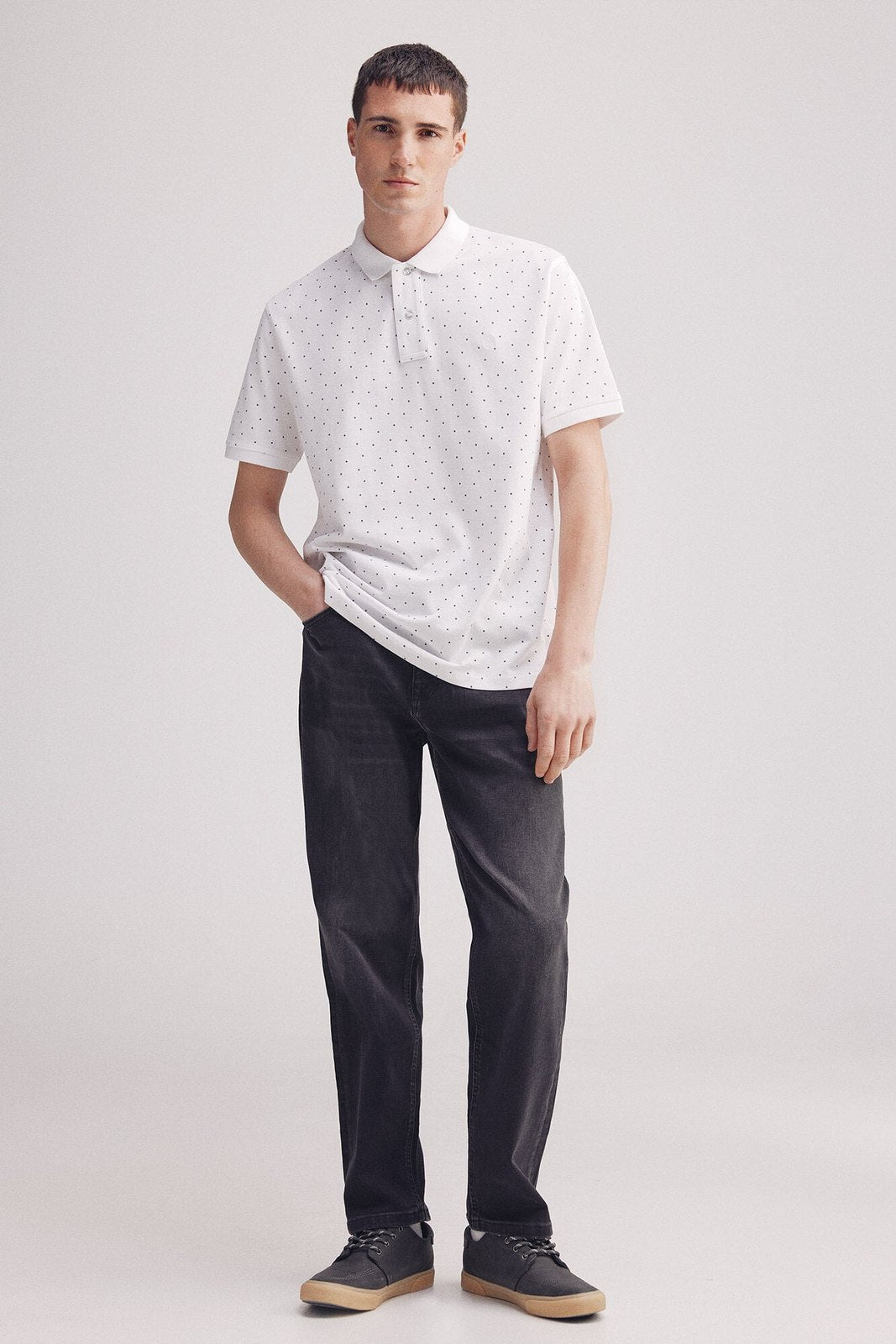 Springfield regular fit all-over print piqué polo - White 4 Shaws Department Stores