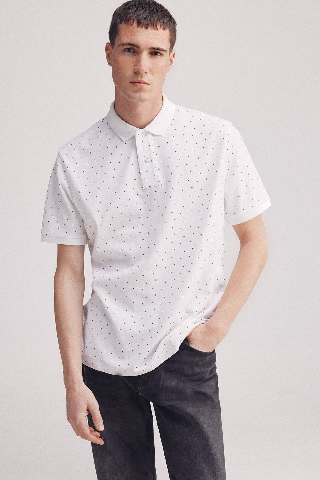 Springfield regular fit all-over print piqué polo - White 6 Shaws Department Stores