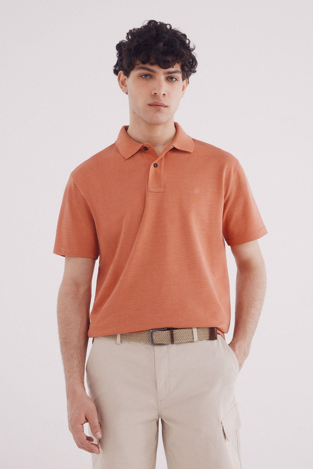 Springfield Regular Fit Fancy Color Piqué Polo - Orange 1 Shaws Department Stores