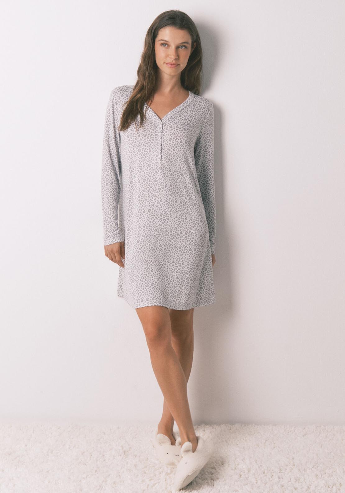 Womensecret Long Sleeves Short Nightdress - White 6 Shaws Department Stores