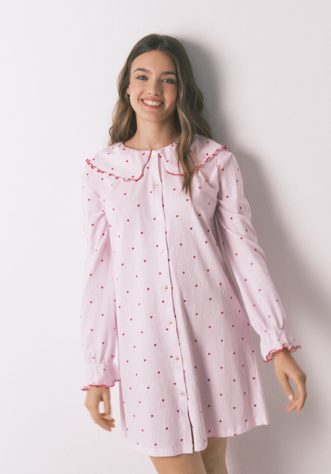 100% Cotton Peter Pan Collar Nightgown - Pink