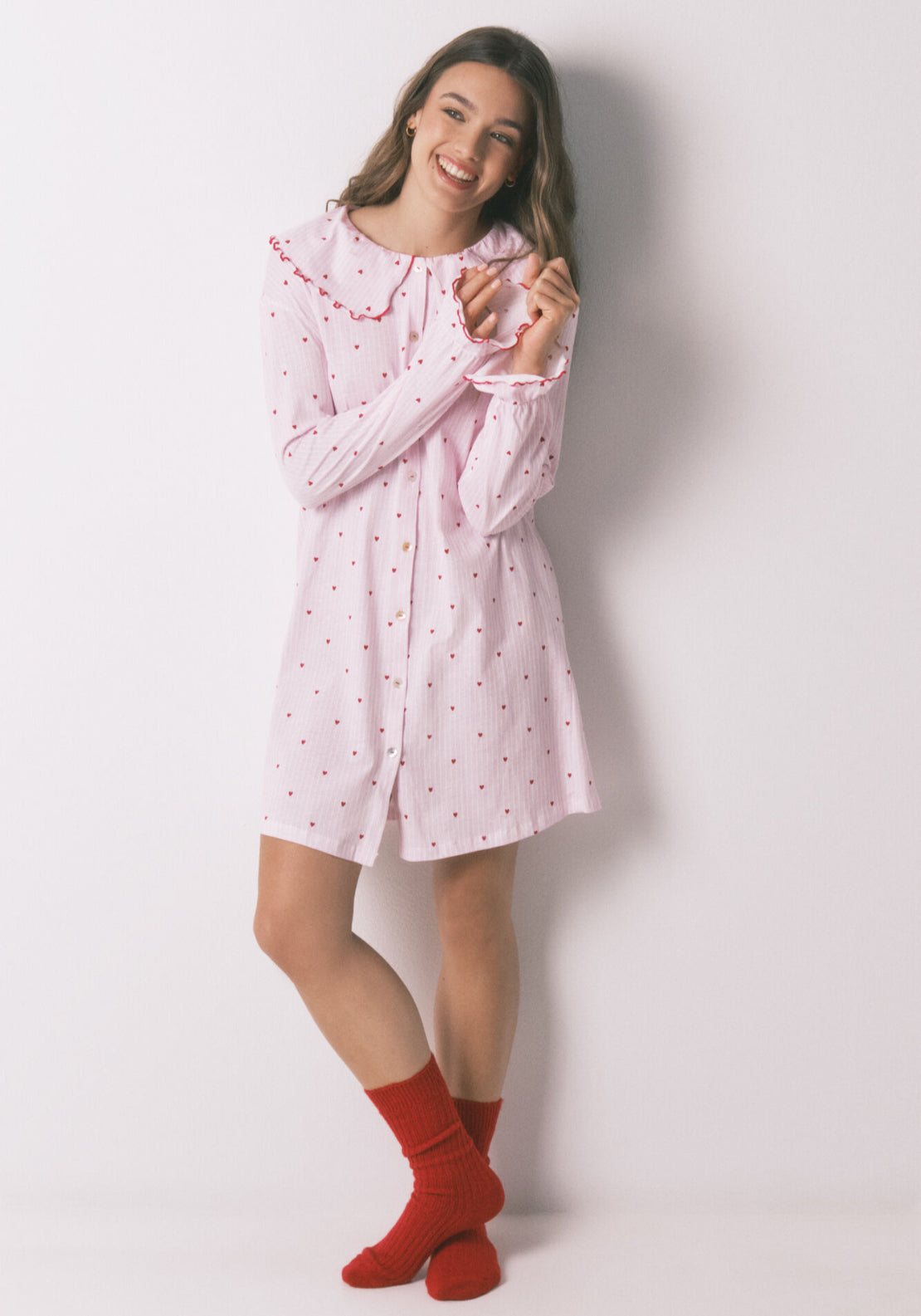 100% Cotton Peter Pan Collar Nightgown - Pink