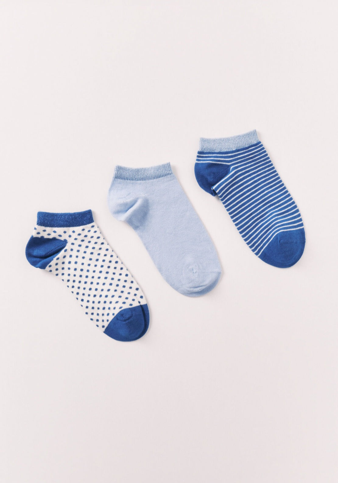 Pack Of 3 Blue Lurex Print Short Socks - Blue