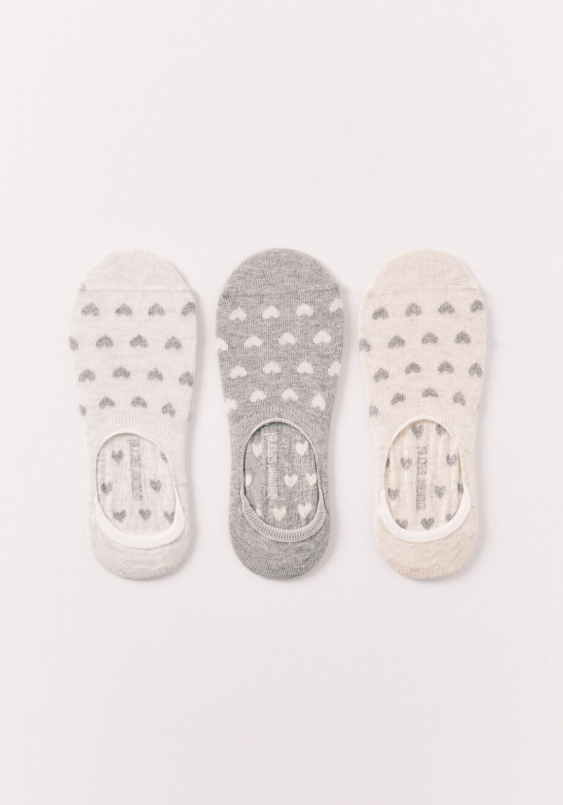 3-Pack No-Show Heart Print Socks - Grey