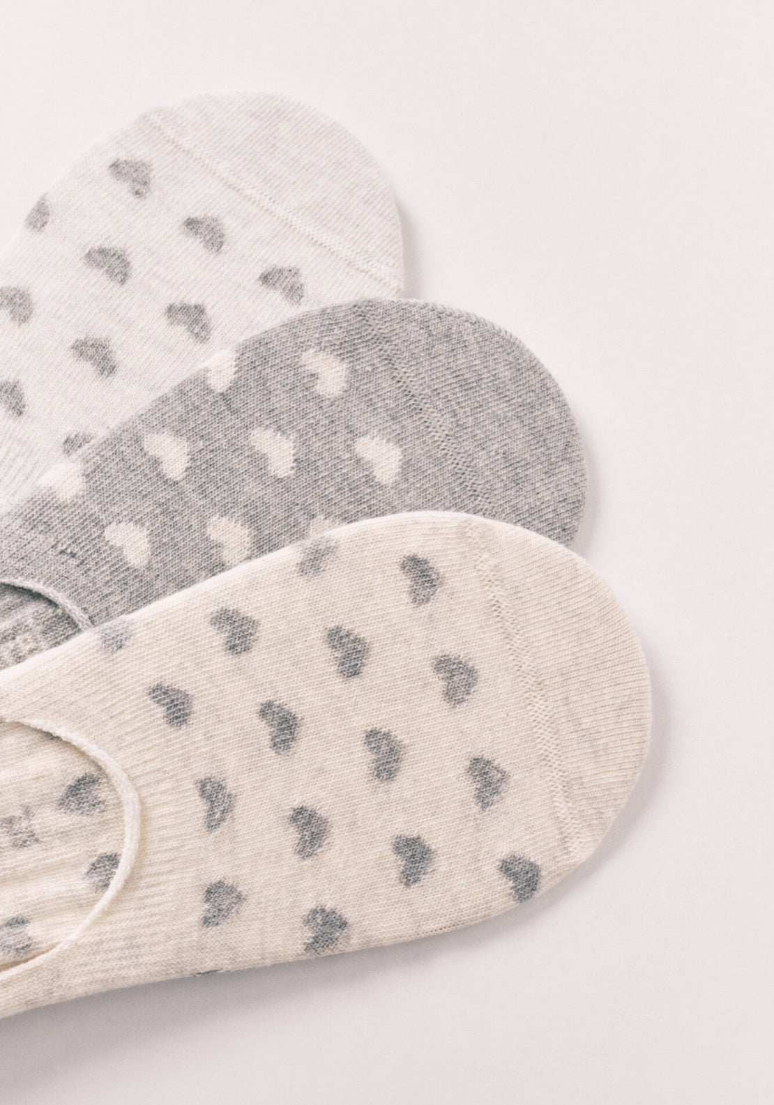 3-Pack No-Show Heart Print Socks - Grey