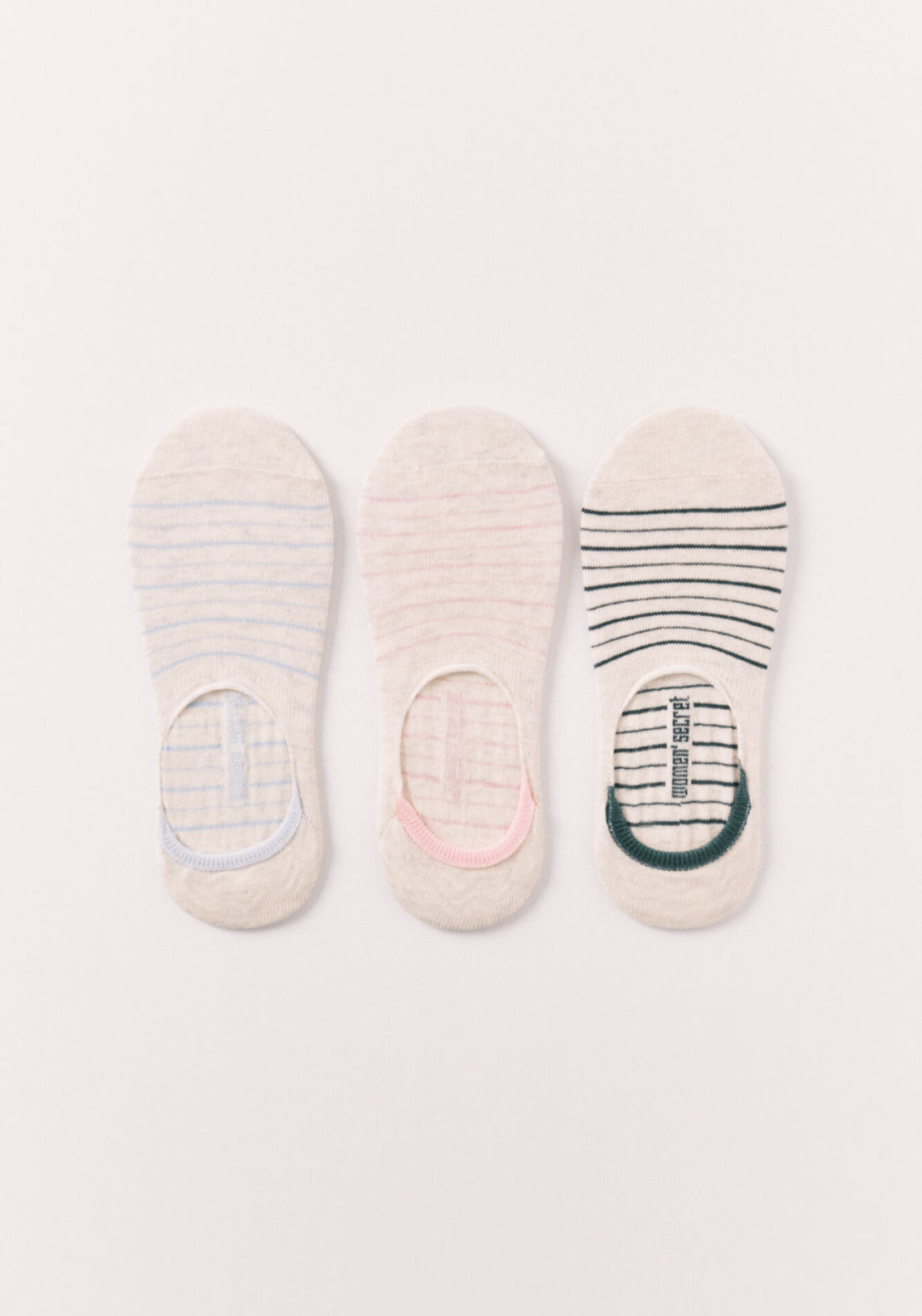 3-Pack Striped Print No-Show Socks - Multicolour