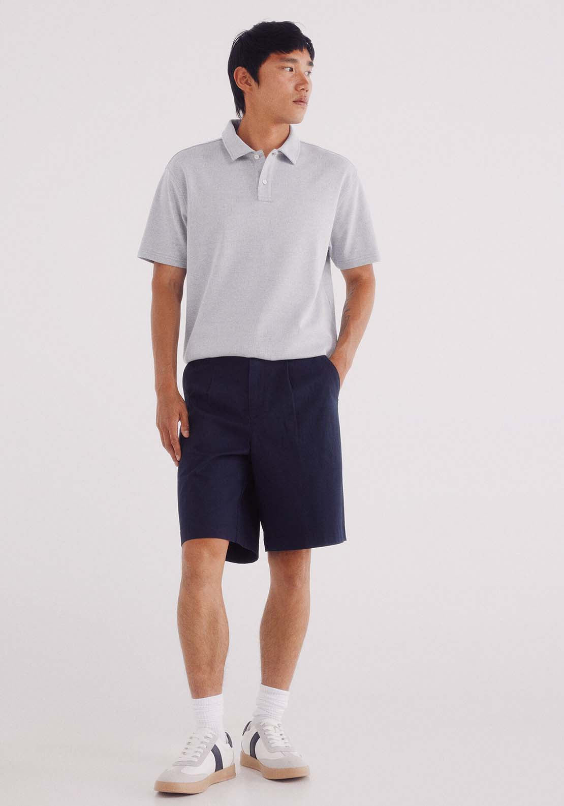 Micro-Striped Structured Polo Shirt - Blue
