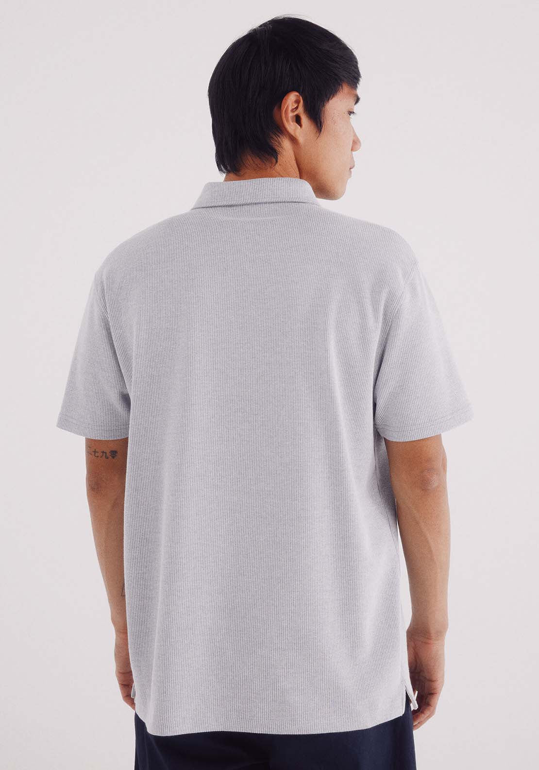 Micro-Striped Structured Polo Shirt - Blue