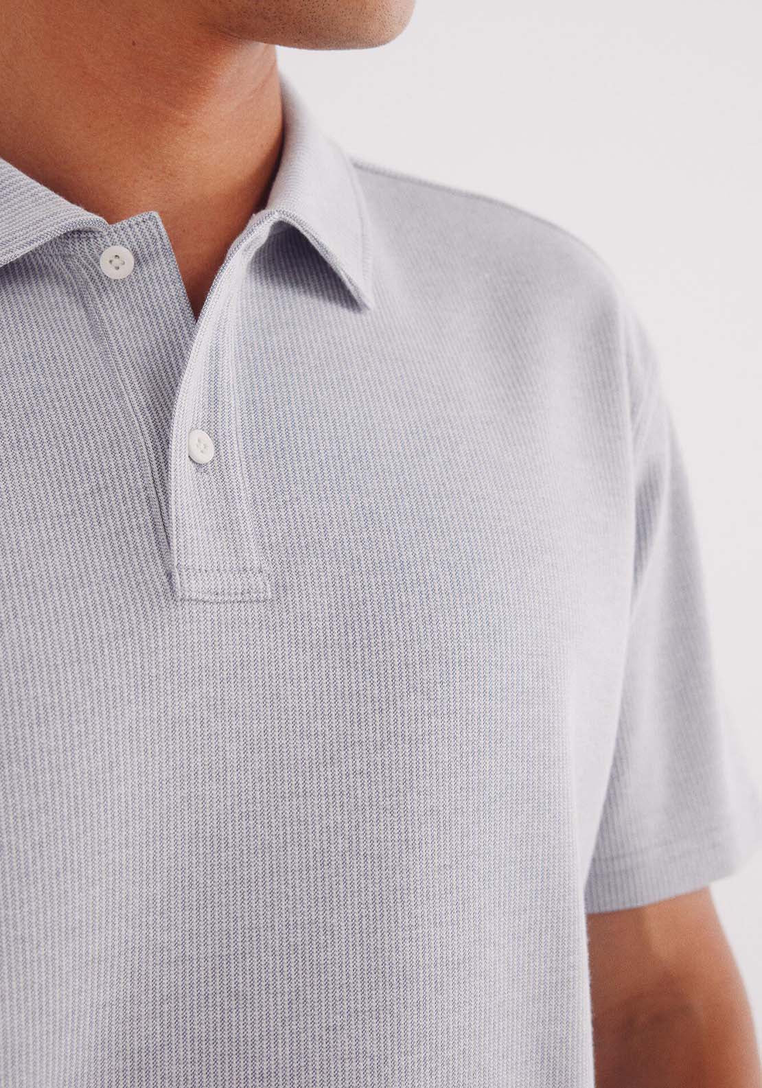 Micro-Striped Structured Polo Shirt - Blue