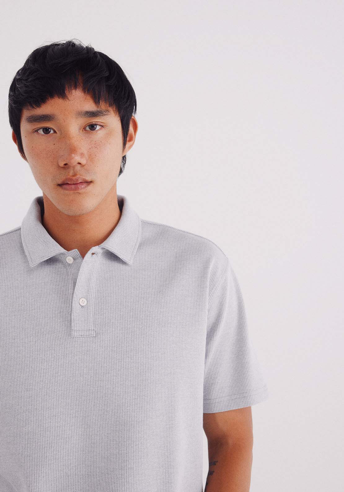 Micro-Striped Structured Polo Shirt - Blue