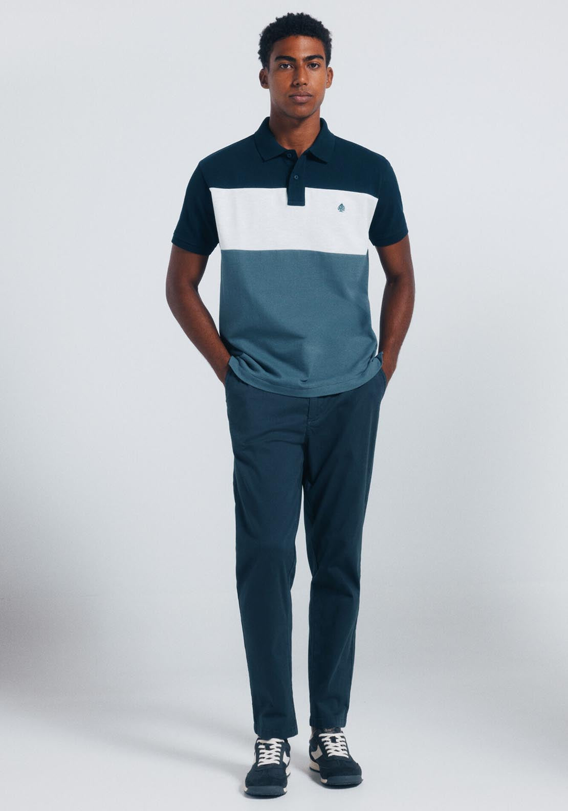 Color Block Piqué Polo Shirt - Blue