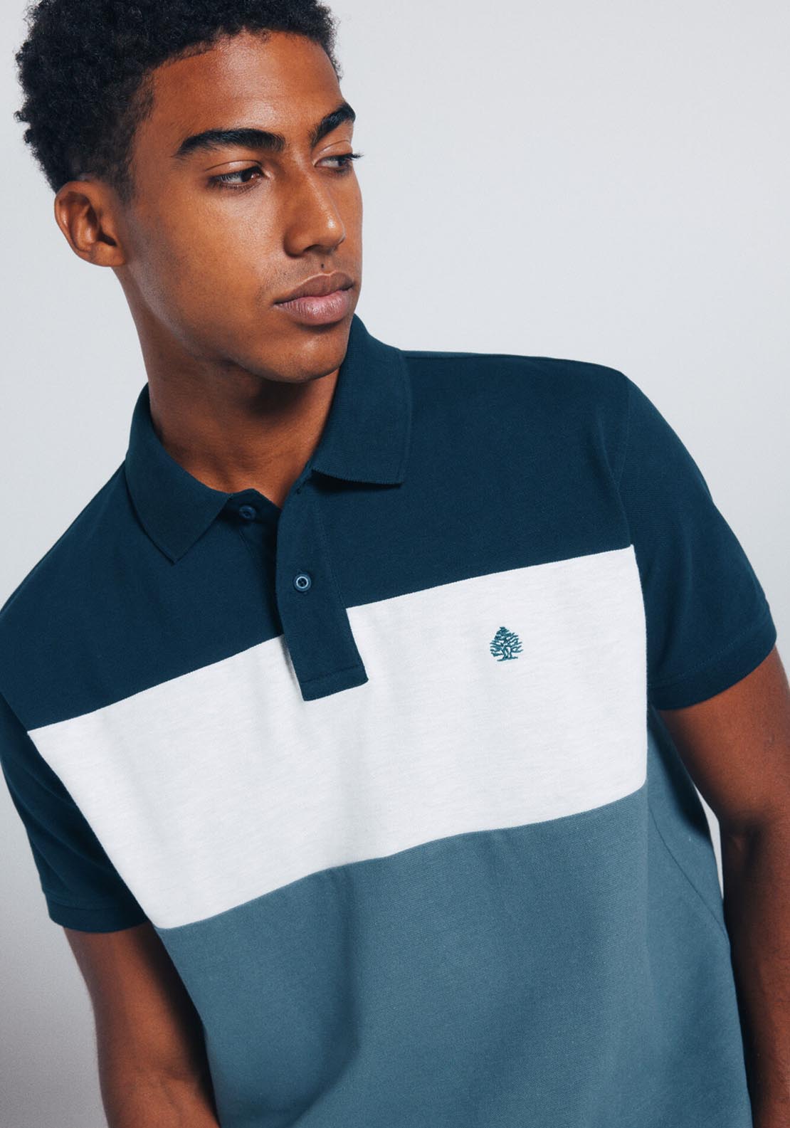 Color Block Piqué Polo Shirt - Blue