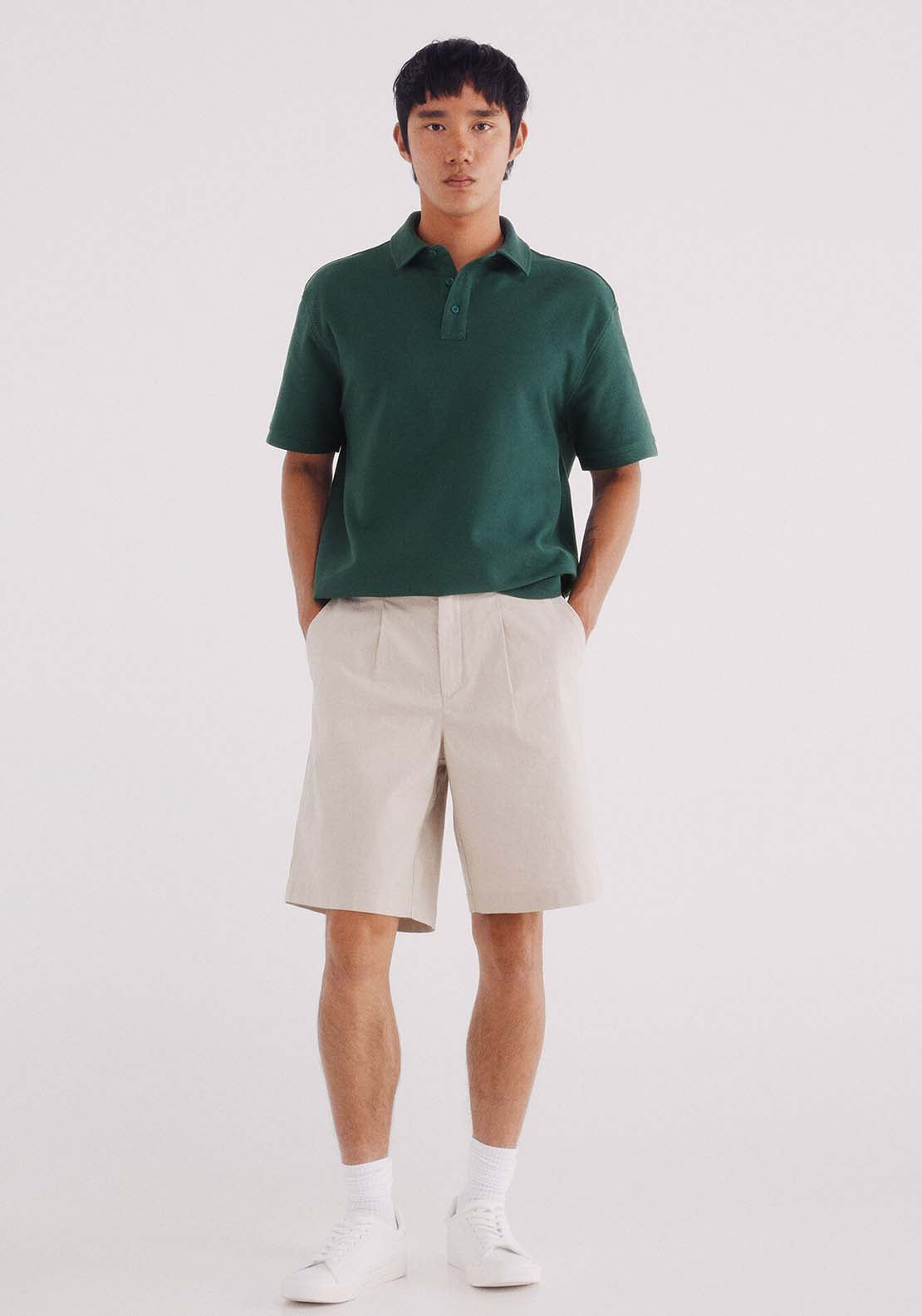 Regular Fit Twill Structured Polo Shirt - Green