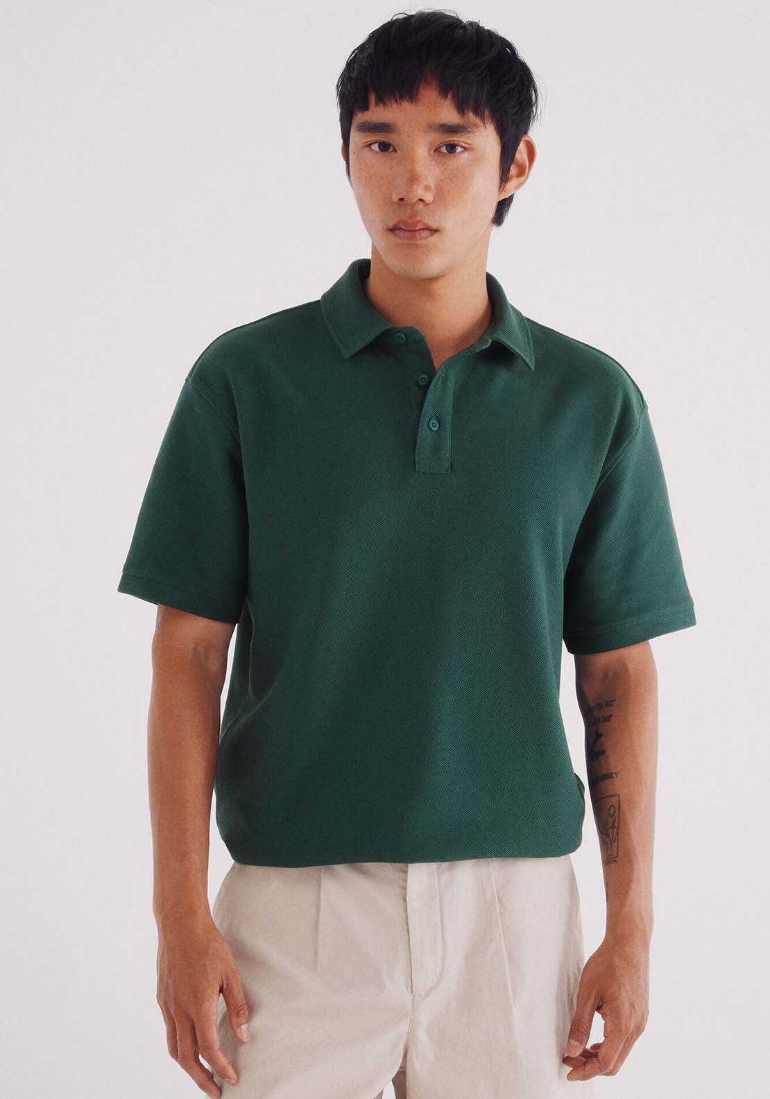 Regular Fit Twill Structured Polo Shirt - Green