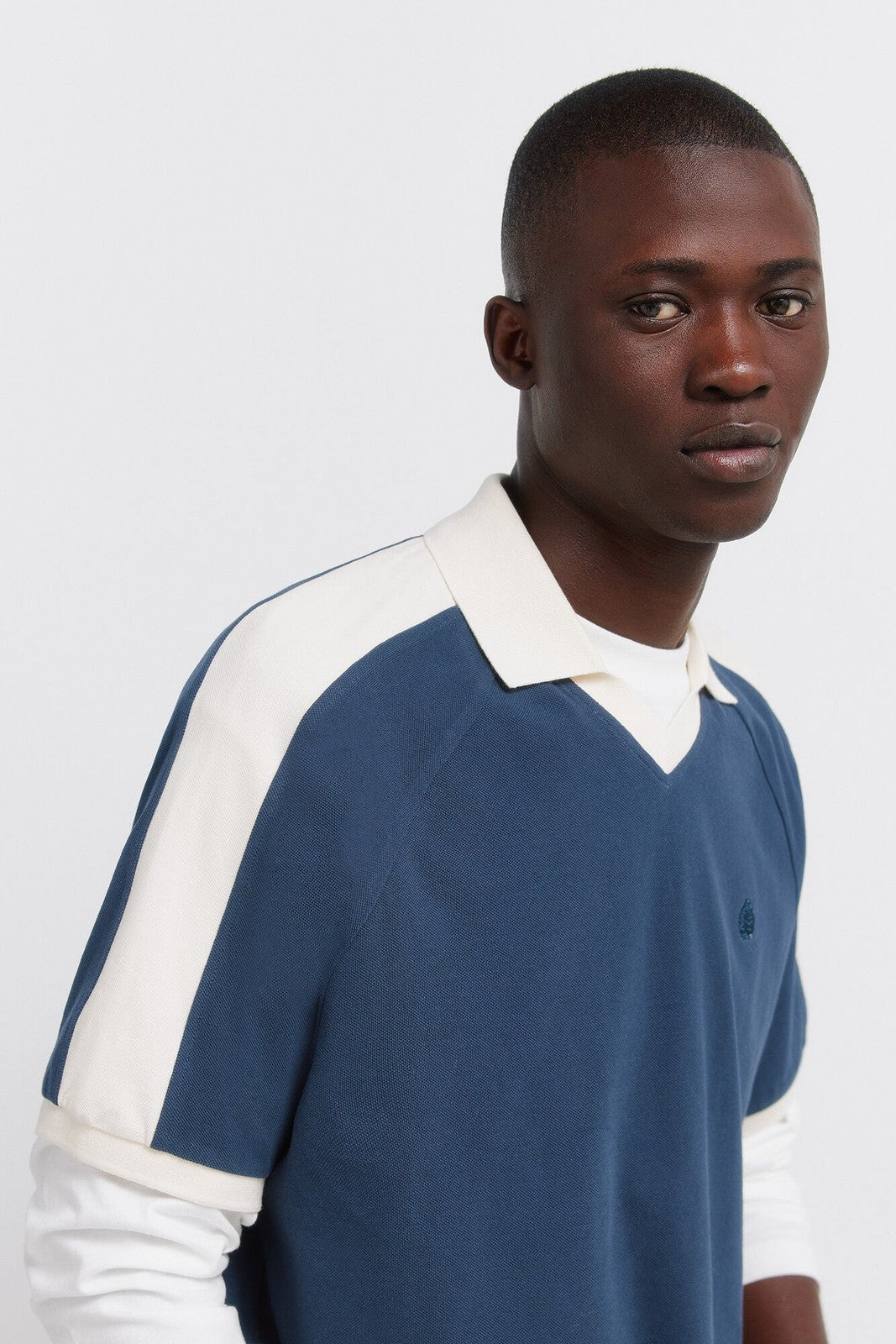 Long Sleeve Sporty Contrast Polo Shirt - Blue
