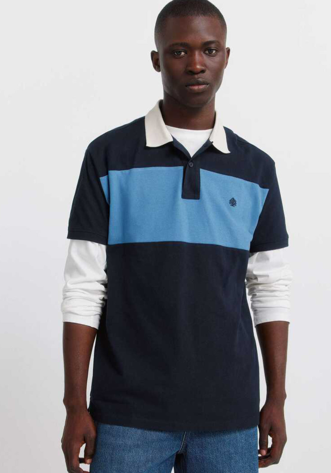 Springfield Pique Regular Fit Ribbed Polo - Blue 1 Shaws Department Stores