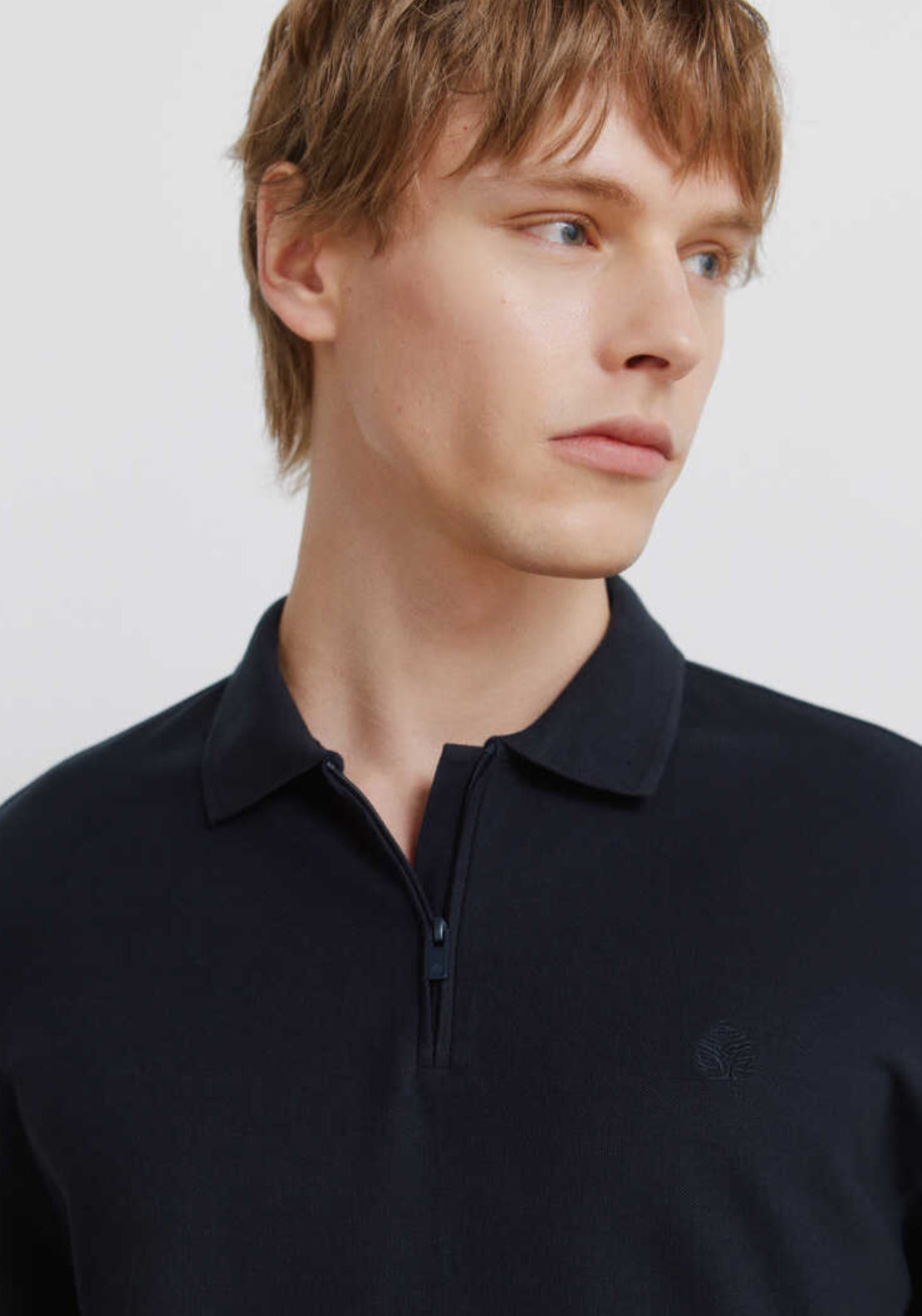 Piqué Zip Regular Fit Polo Shirt - Navy