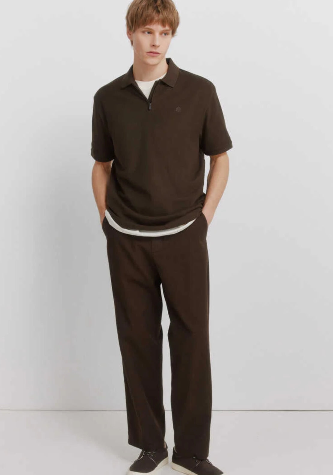 Piqué Zip Regular Fit Polo Shirt - Black