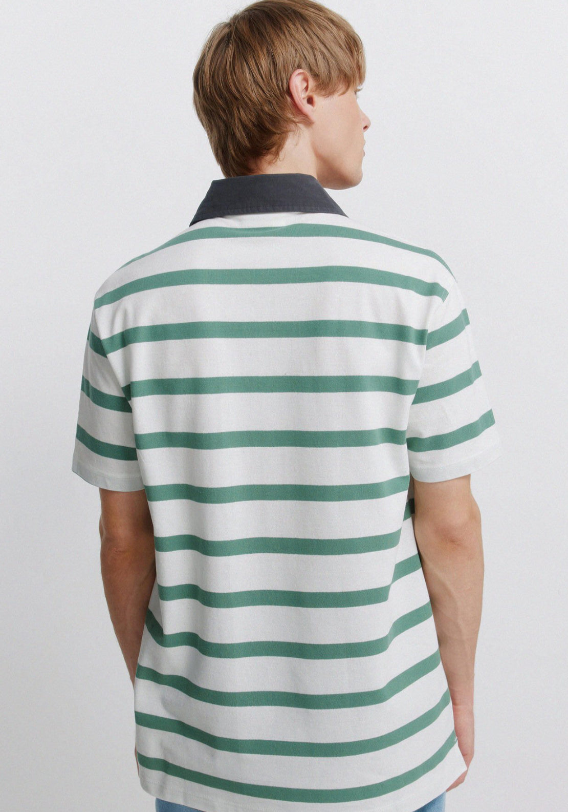 Pique Contrast Striped Polo - Green