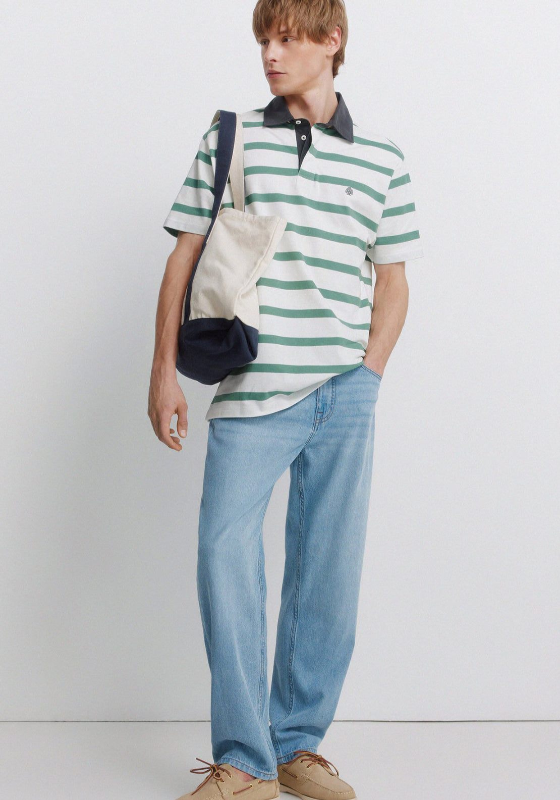 Pique Contrast Striped Polo - Green