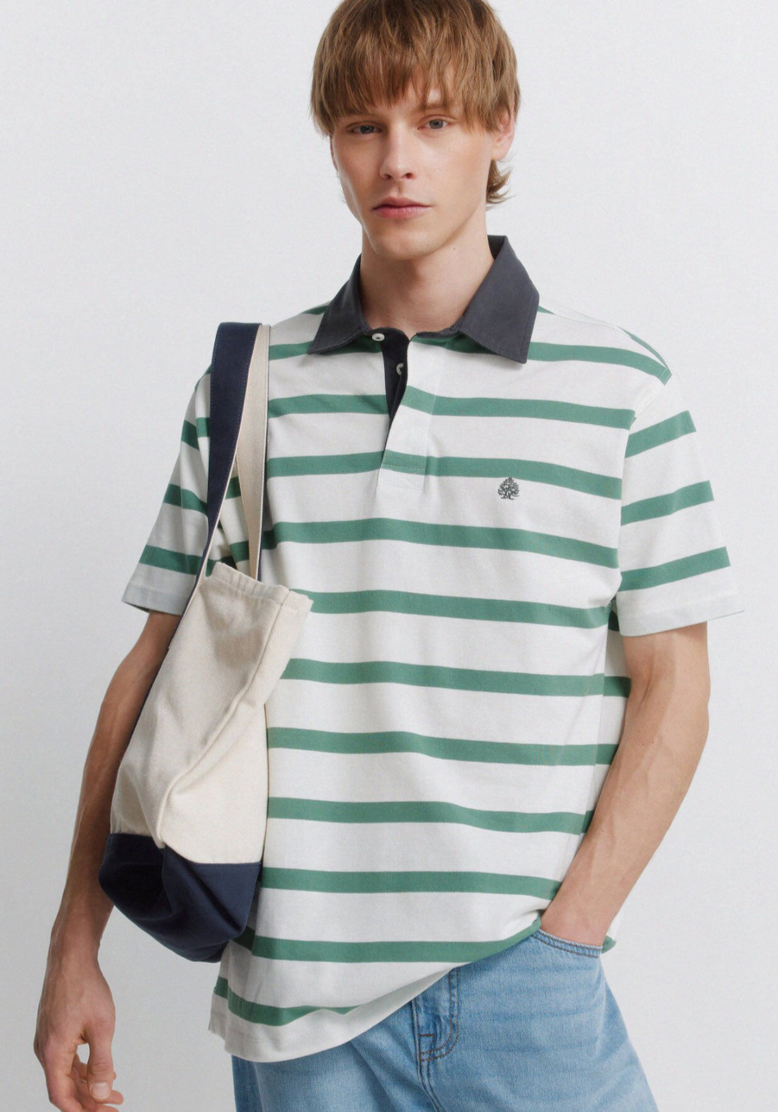 Pique Contrast Striped Polo - Green
