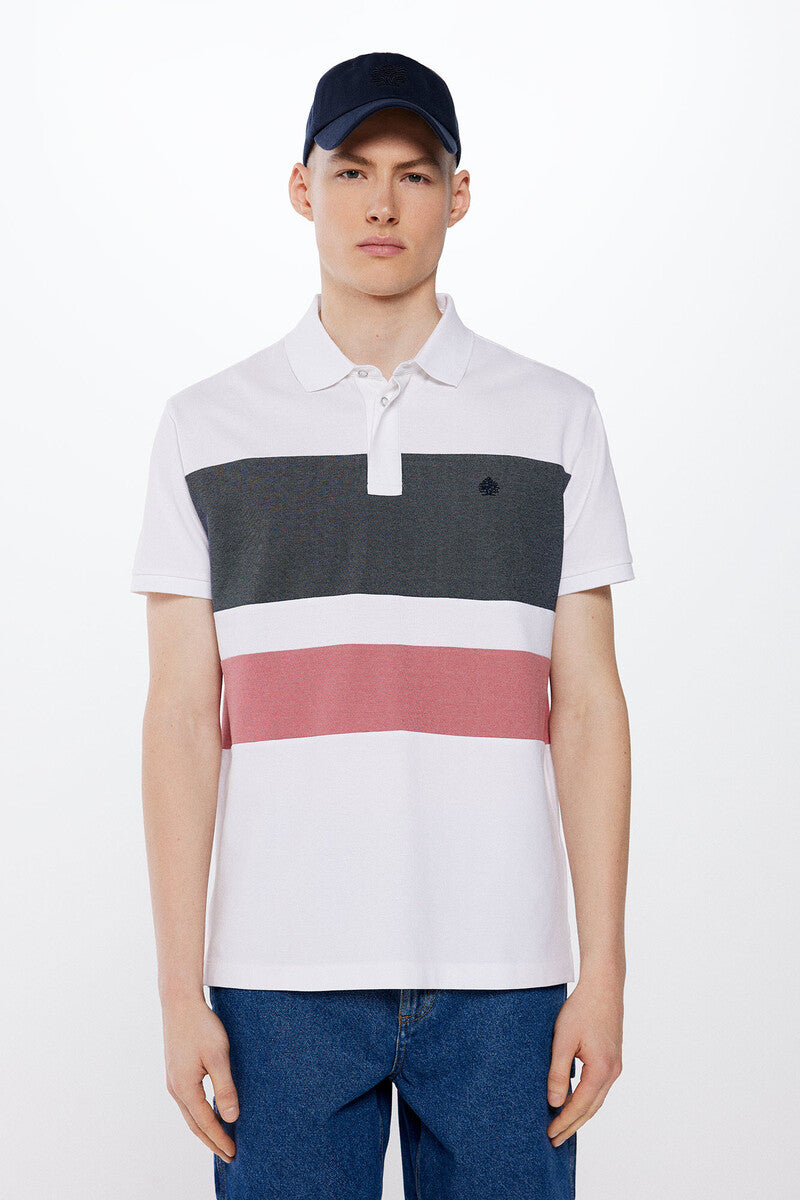 Springfield Piqué patterned polo shirt - White 1 Shaws Department Stores