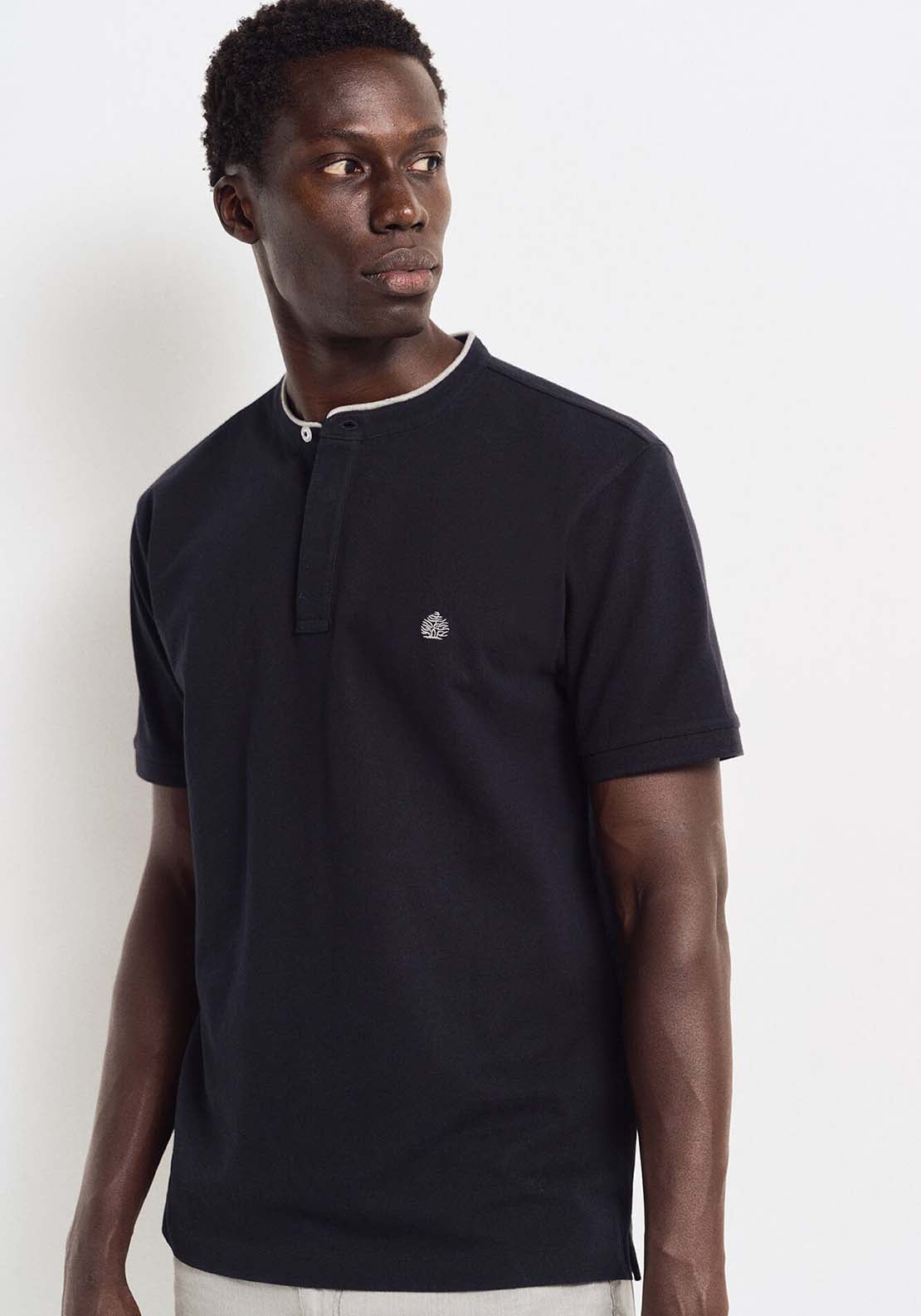 Springfield Regular fit mandarin collar piqué polo shirt - Navy 3 Shaws Department Stores