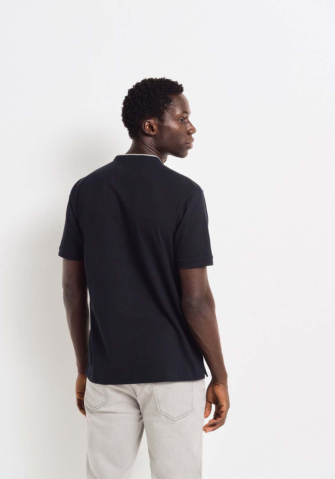 Springfield Regular fit mandarin collar piqué polo shirt - Navy 2 Shaws Department Stores