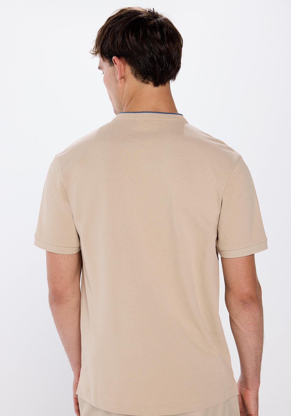 Springfield Regular fit mandarin collar piqué polo shirt - Sand 4 Shaws Department Stores
