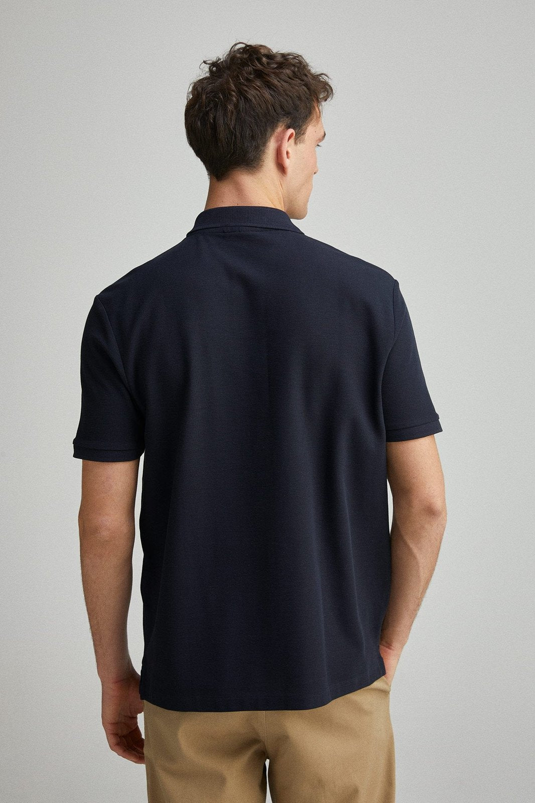 Springfield regular fit zip fastening piqué polo - Navy 2 Shaws Department Stores