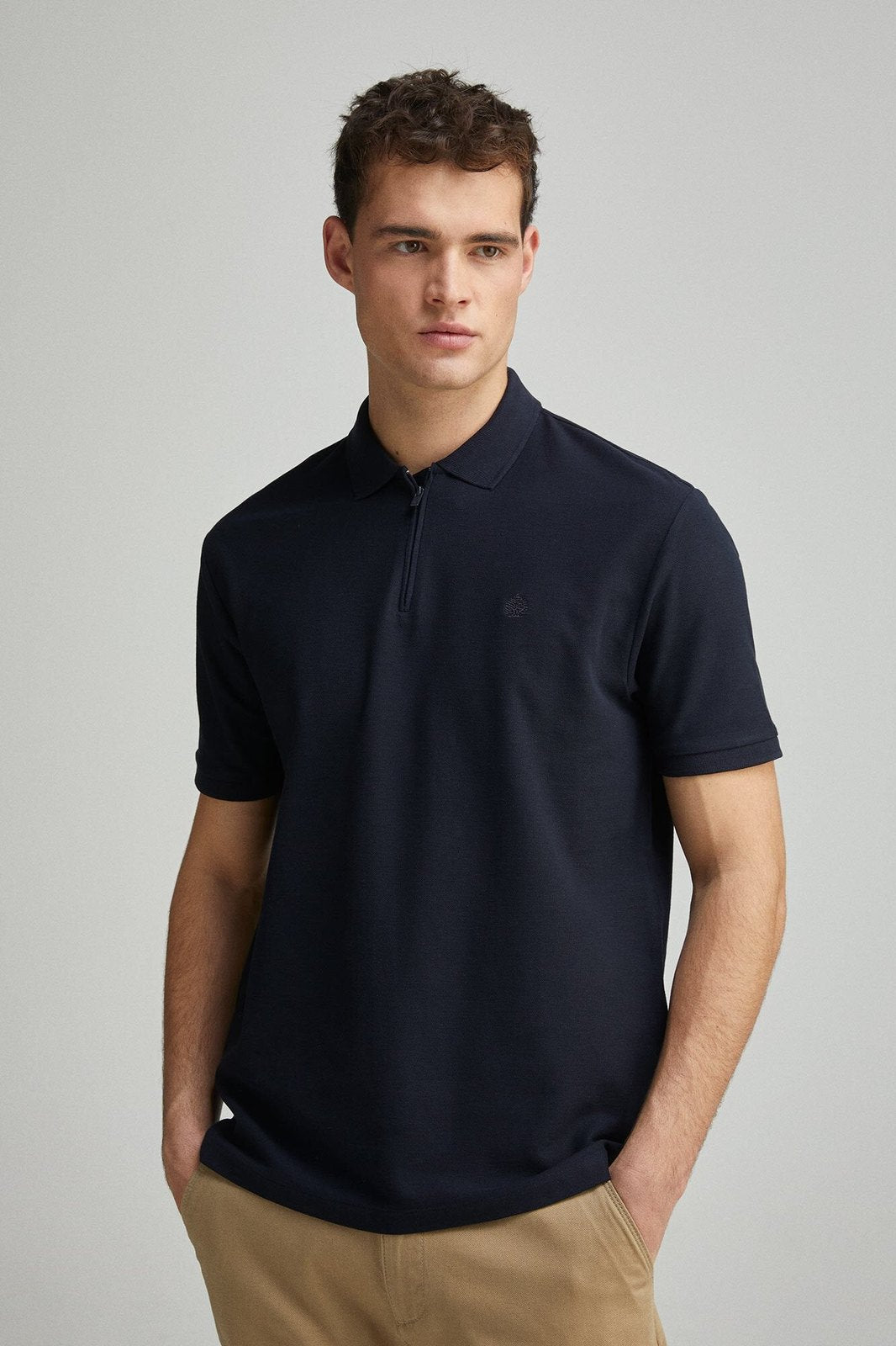 Springfield regular fit zip fastening piqué polo - Navy 4 Shaws Department Stores