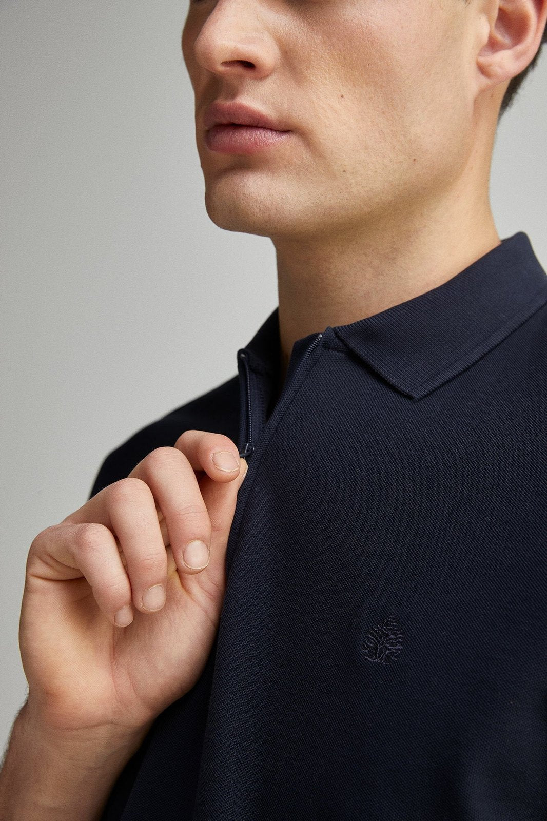 Springfield regular fit zip fastening piqué polo - Navy 5 Shaws Department Stores