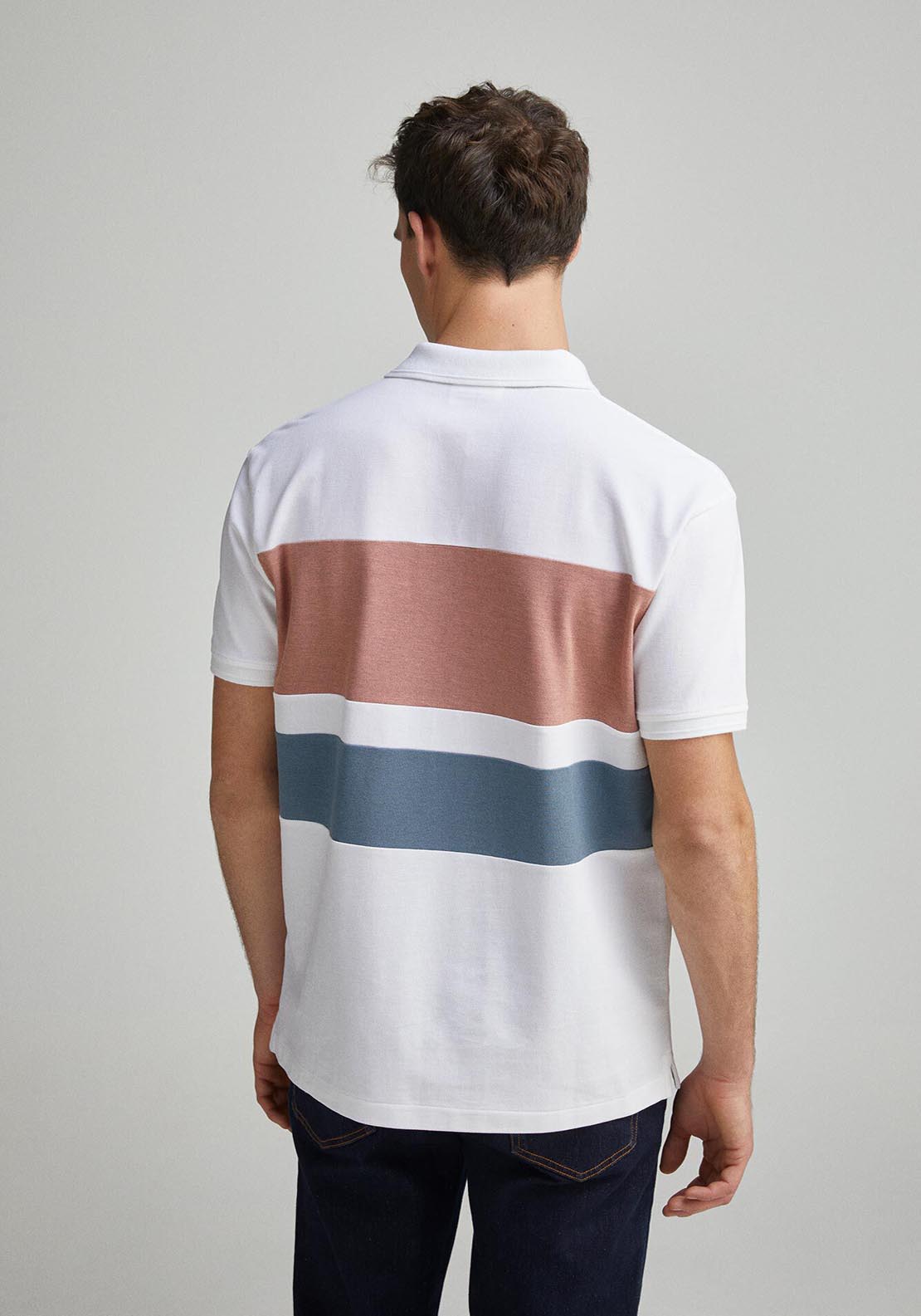 Springfield Regular Fit Color Block Piqué Polo - White 2 Shaws Department Stores