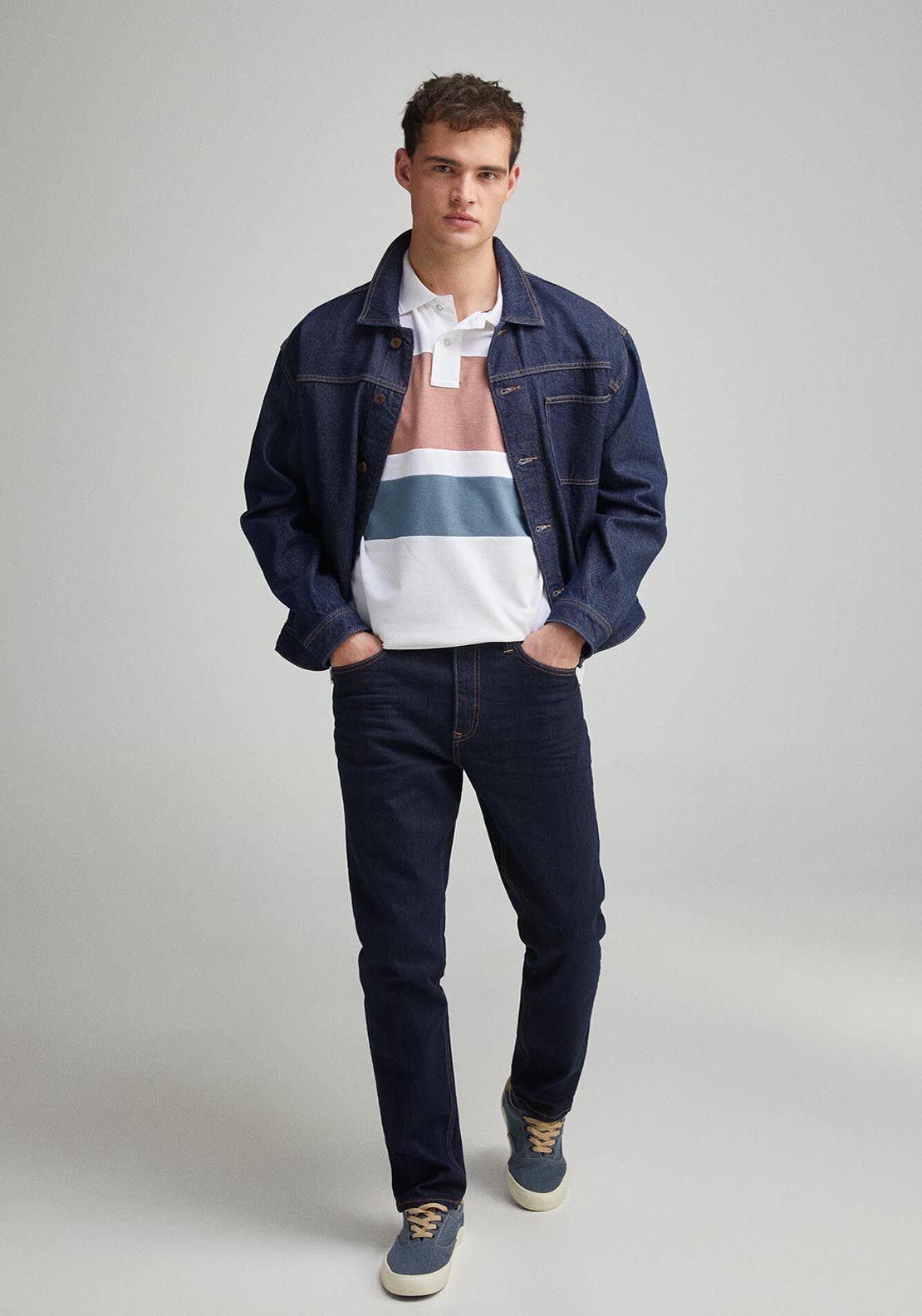 Springfield Regular Fit Color Block Piqué Polo - White 4 Shaws Department Stores